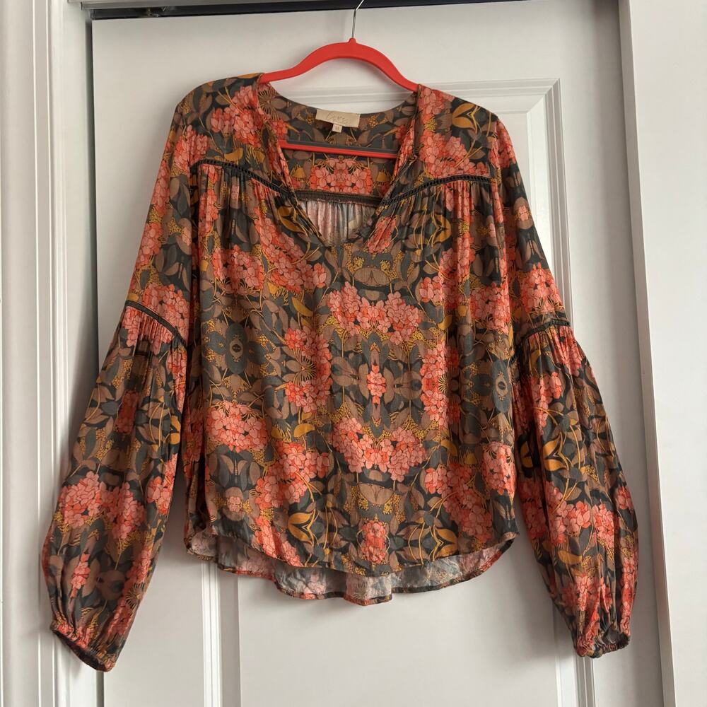 Anthropologie Love the Label Heloise Peasant Blouse Coral Boho Cottagecore M - Picture 3 of 12